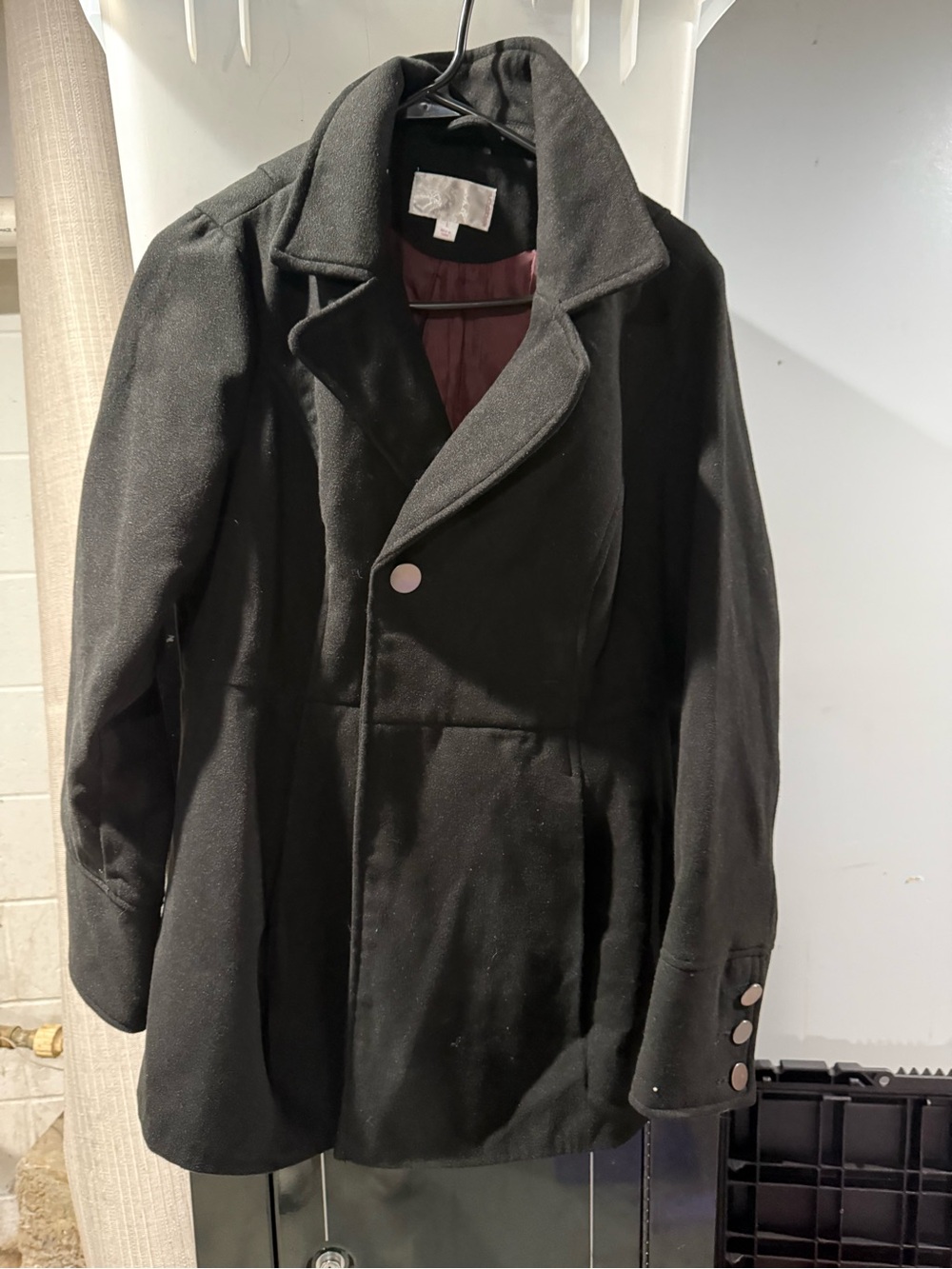 Xhilaration Black Peacoat with Burgundy Lining